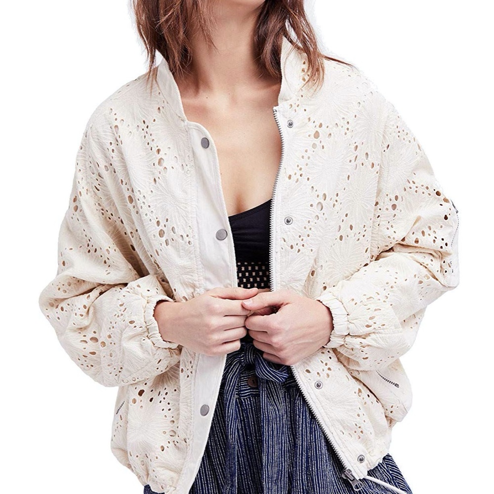 NEW Free People DAISY JANE eyelet Bomber jacket